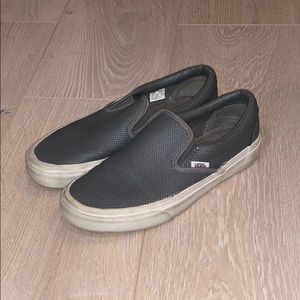 Leather Gray Vans Slip-ons